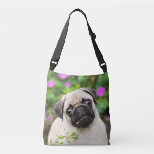 Cute Fawn Coloured Pug Puppy Dog Face Pet Photo - Crossbody Bag