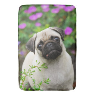 Cute Fawn Coloured Pug Puppy Doggie, Large Bath Mat