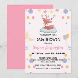 Cute fawn deer moon balloon baby shower party invitation