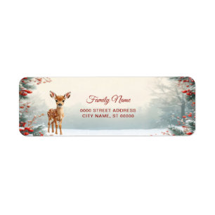 Cute Fawn in a Snowy Forest Return Address Label