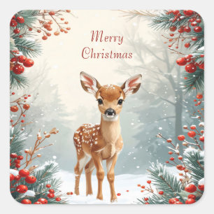 Cute Fawn in a Snowy Forest Stickers