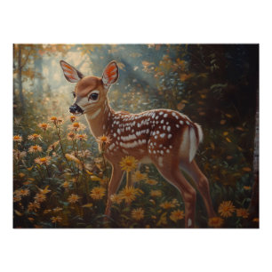 Cute Fawn in the Forest Poster