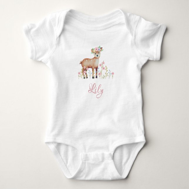Cute Fawn Personalised Baby Girl Jersey Bodysuit (Front)
