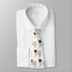 Cute Fawn Pug Dog Cartoon Illustrated Dog Pattern Tie