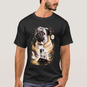 Cute Fawn Pug Howling to The Moon Meme 90s Animal  T-Shirt