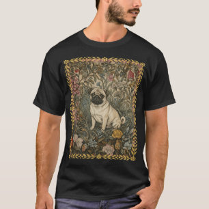 Cute Fawn Pug in a William Morris Style Garden T-Shirt