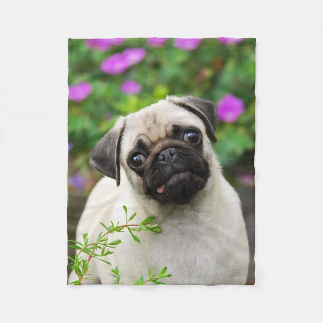 Cute fawn pug puppy fleece blanket (Front)