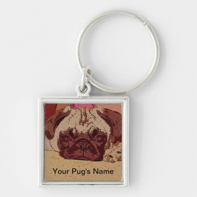 Cute Fawn Pug Puppy Key Ring (Front)