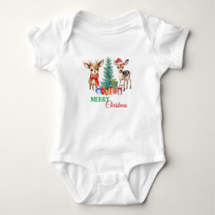 Cute Fawn reindeer Santa Merry Christmas Party Baby Bodysuit
