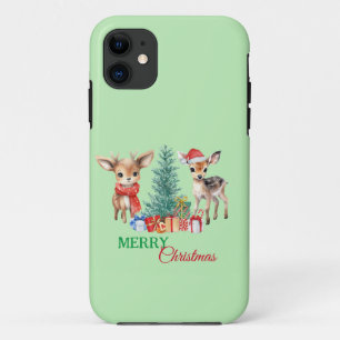 Cute Fawn reindeer Santa Merry Christmas Party iPhone 11 Case