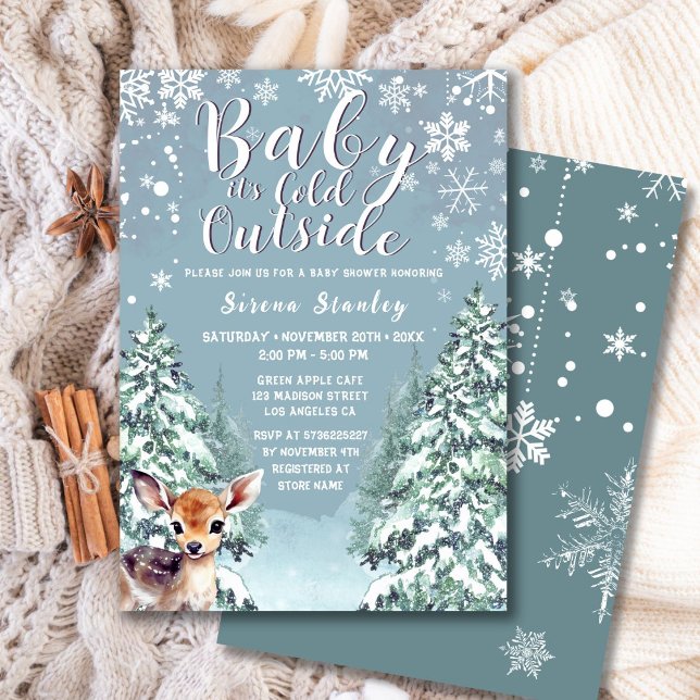 Cute Fawn | Winter Snow Forest Baby Shower Invitation (Creator Uploaded)