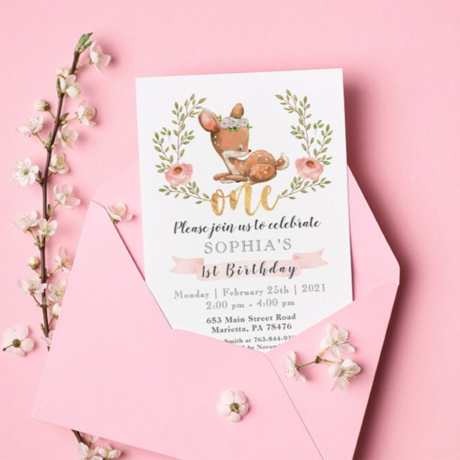 Cute Fawn Woodland Wild One Birthday Party Invitation (Creator Uploaded)