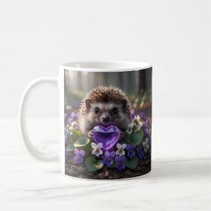 Cute February Hedgehog with Amethyst Heart Coffee Mug