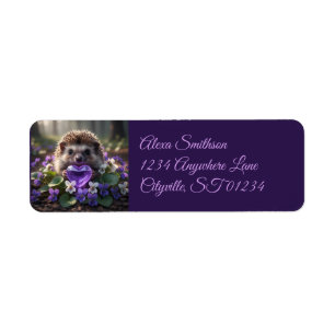 Cute February Hedgehog with Amethyst Heart Return Address Label
