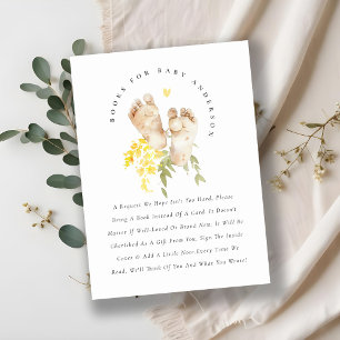 Cute Feet Yellow Floral Books For Baby Shower Enclosure Card