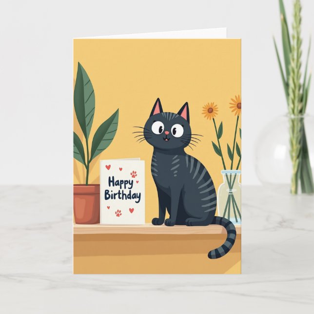 Cute Feline Art Birthday Card (Front)