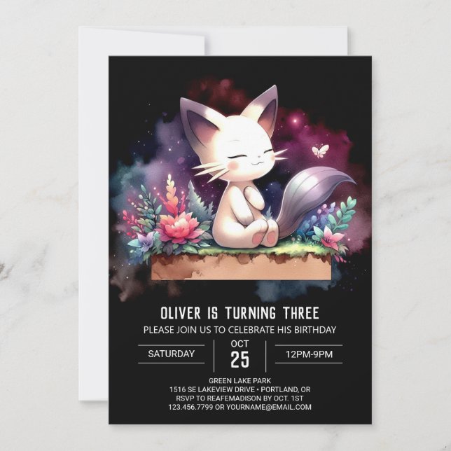 Cute Feline Cat Birthday Invitation (Front)