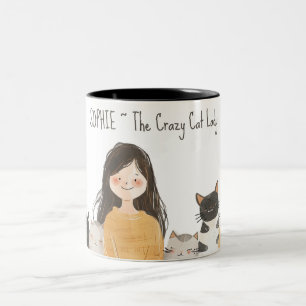 Cute Felines Crazy Cat Lady with Name Two-Tone Coffee Mug