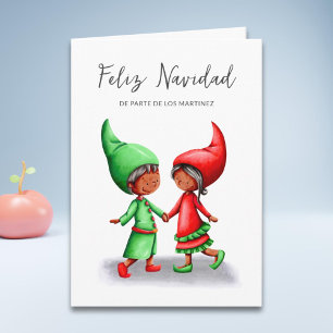 Cute Feliz Navidad Black Elves Christmas Holiday Card