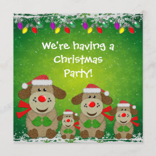 Cute Felt Dog Family & Christmas Lights Party Invitation