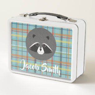 Cute Felt Woodland Racoon Face Metal Lunch Box