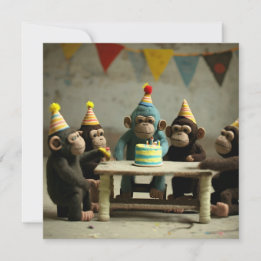 Cute Felted Monkeys Birthday Flat Greeting Card