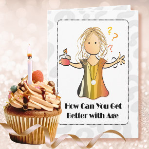 Cute Female Cartoon Sweet Saying Modern Birthday Card