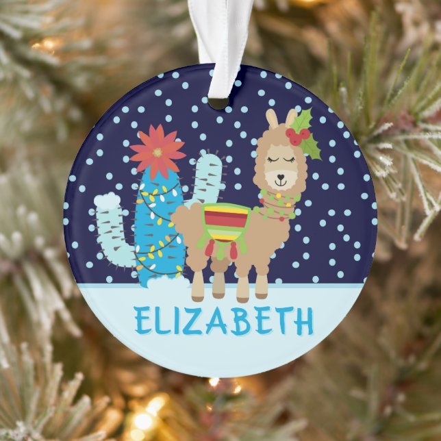 Cute Female Christmas Llama With Name Ornament (Tree)