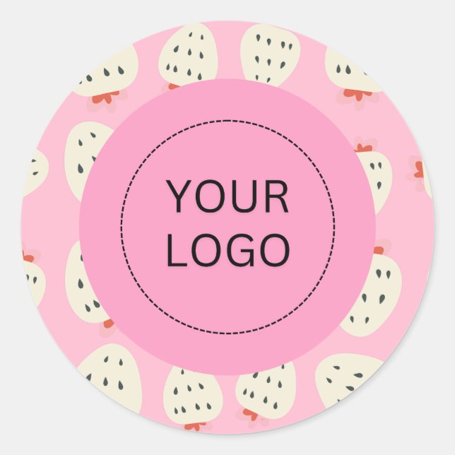 Cute Feminine Modern Strawberry Custom Logo Classic Round Sticker (Front)