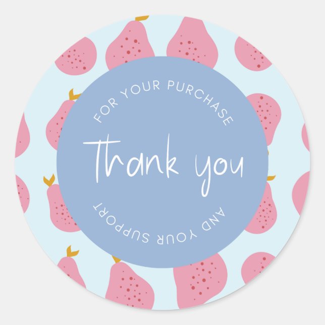 Cute Feminine Pear Pattern "Thank You" Packaging Classic Round Sticker (Front)