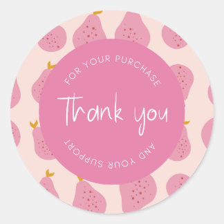 Cute Feminine Pear Pattern "Thank You" Packaging Classic Round Sticker