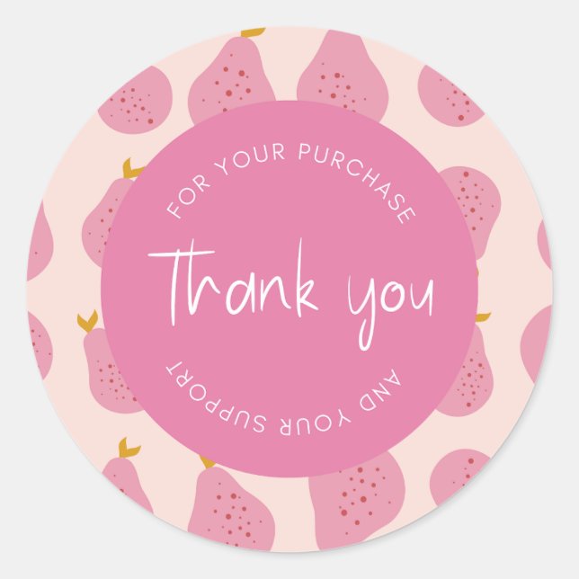 Cute Feminine Pear Pattern "Thank You" Packaging Classic Round Sticker (Front)
