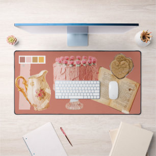 Cute Feminine Pink Bakery Collage Mixed Media Desk Mat