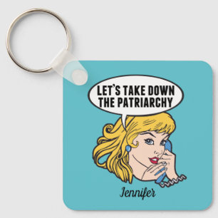 Cute Feminist Pop Art Anti Patriarchy Custom Teal Key Ring
