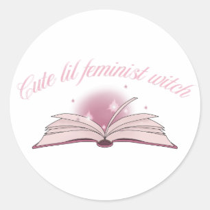 Cute Feminist Witch Pink Spell Book Girly Classic Round Sticker
