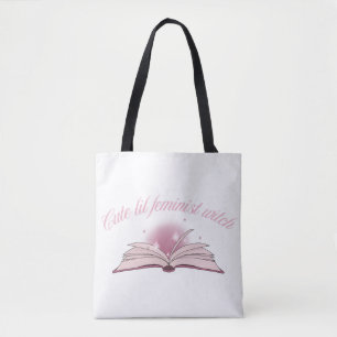 Cute Feminist Witch Pink Spell Book Girly Tote Bag