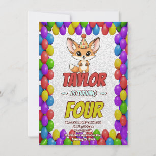 Cute Fennec Fox 4th Birthday Invite