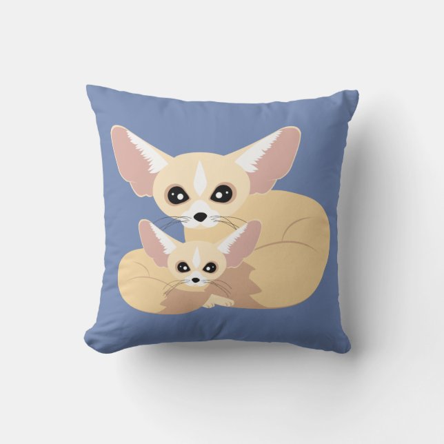 Cute Fennec Fox Mum and Baby Cushion (Front)
