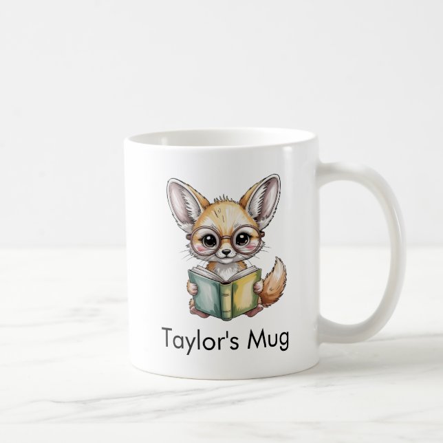 Cute Fennec Fox Reading a Book Custom Coffee Mug (Right)