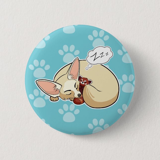 Cute Fennec Fox Sleeping With Red Panda 6 Cm Round Badge (Front)