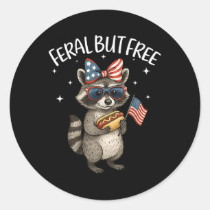 Cute Feral But Free Funny Racoon 4th Of July Patr Classic Round Sticker