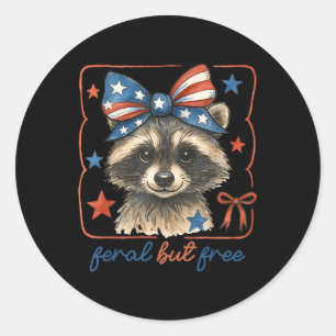 Cute Feral But Free Funny Racoon 4th Of July Patr Classic Round Sticker