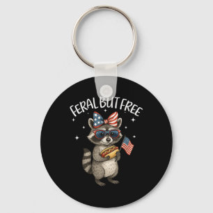 Cute Feral But Free Funny Racoon 4th Of July Patr Key Ring