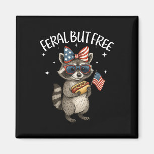 Cute Feral But Free Funny Racoon 4th Of July Patr Magnet