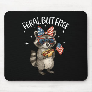 Cute Feral But Free Funny Racoon 4th Of July Patr Mouse Pad