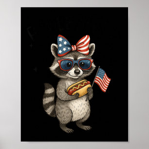 Cute Feral But Free Funny Racoon 4th Of July Patr Poster