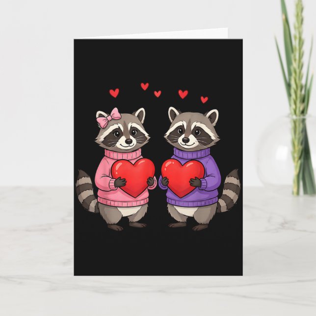 Cute Feral Racoon Valentine Love Heart Animal  Card (Front)