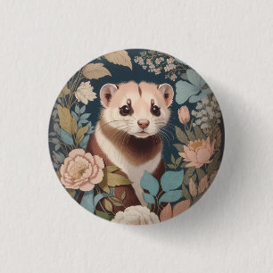 Cute Ferret Elegant Pastel Floral Garden 3 Cm Round Badge