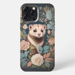 Cute Ferret Elegant Pastel Floral Garden  iPhone 13 Pro Max Case