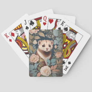 Cute Ferret Elegant Pastel Floral Garden Playing Cards